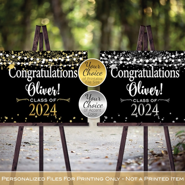 Graduation Congratulations Class of 2024 Personalized Sign Printable | Landscape | Yard | Gold or Silver Confetti | DIGITAL PRINTABLE FILES