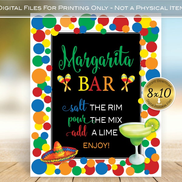 Margarita Bar Instructions Table Sign 8x10 Printable | Birthday | Fiesta | Red Orange Yellow Blue Green | Digital INSTANT DOWNLOAD