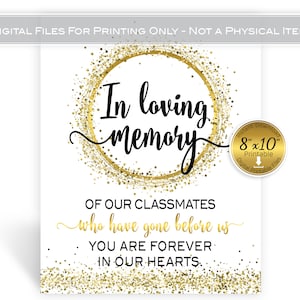 In Memory of Classmates Who Have Passed | Class Reunion | 8x10 | Faux Gold Confetti Wreath | on White | Digital INSTANT DOWNLOAD