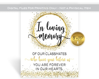 In Memory of Classmates Who Have Passed | Class Reunion | 8x10 | Faux Gold Confetti Wreath | on White | Digital INSTANT DOWNLOAD