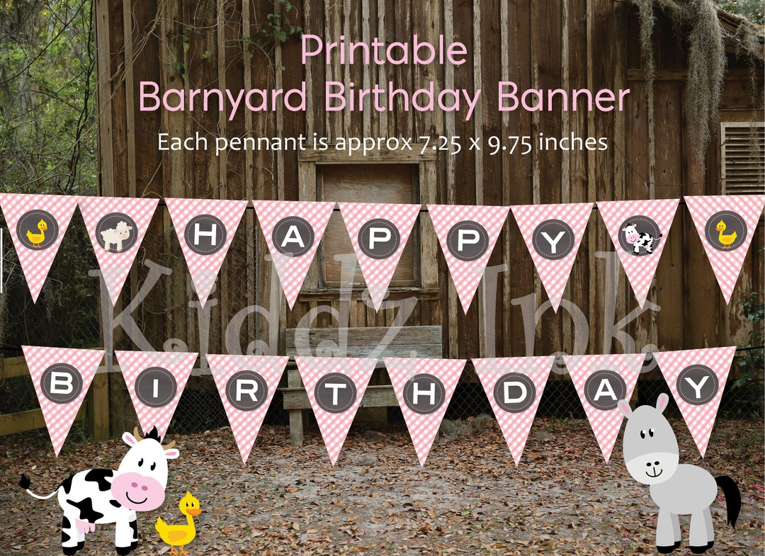 Happy Birthday Printable Pennant Banner | Barnyard Theme With Farm ...