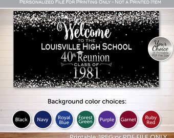 Class Reunion Welcome Backdrop Banner Print-Ready File | Class of | Personalized | Any Year | Silver Confetti | DIGITAL PRINTABLE FILES