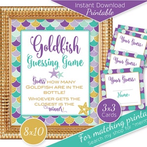 Goldfish Guessing Game Baby Shower Printables Mermaid Theme Purple Teal ...