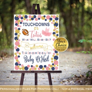 Touchdowns or Tutus Gender Reveal Welcome Sign Printable | Navy Blush Gold | What Will Baby Be? | Personalized | PRINTABLE DIGITAL FILES