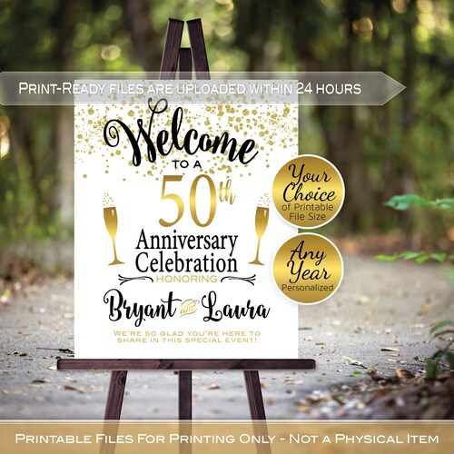 Personalized 50th Anniversary Welcome Sign: Gold Confetti (Digital Printable Files)