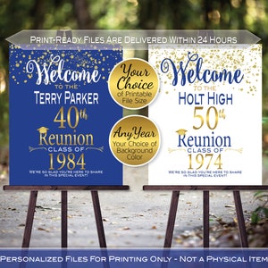 Class Reunion Personalized Welcome Sign Printable File | Gold Confetti on Royal or White | Any Class Any Year | DIGITAL PRINTABLE FILES