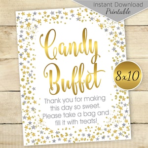 Twinkle Theme Candy Buffet 8x10 Table Sign | Silver Gold Star Confetti | Birthday | Baby Shower | Digital Printable INSTANT DOWNLOAD