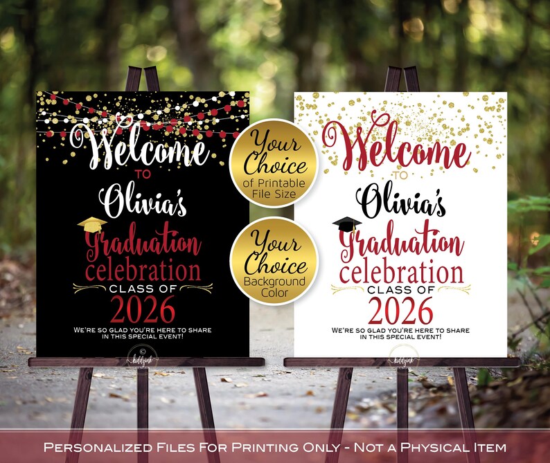 Personalized Graduation Welcome Sign, Class of 2026, Ruby Red and Gold ...