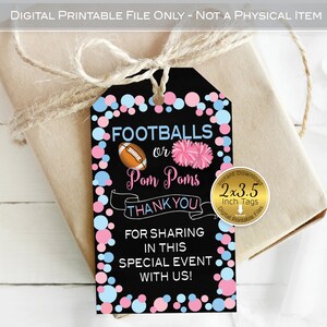 Footballs or Pom Poms Favor Tags for Gender Reveal | 2x3.5 | Pink Blue | Thank You | Digital Printable | INSTANT DOWNLOAD
