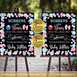Bobbers or Bows Gender Reveal Welcome Sign | Printable | Pink and Blue on Black | Fishing | Bows | Personalized | PRINTABLE DIGITAL FILES