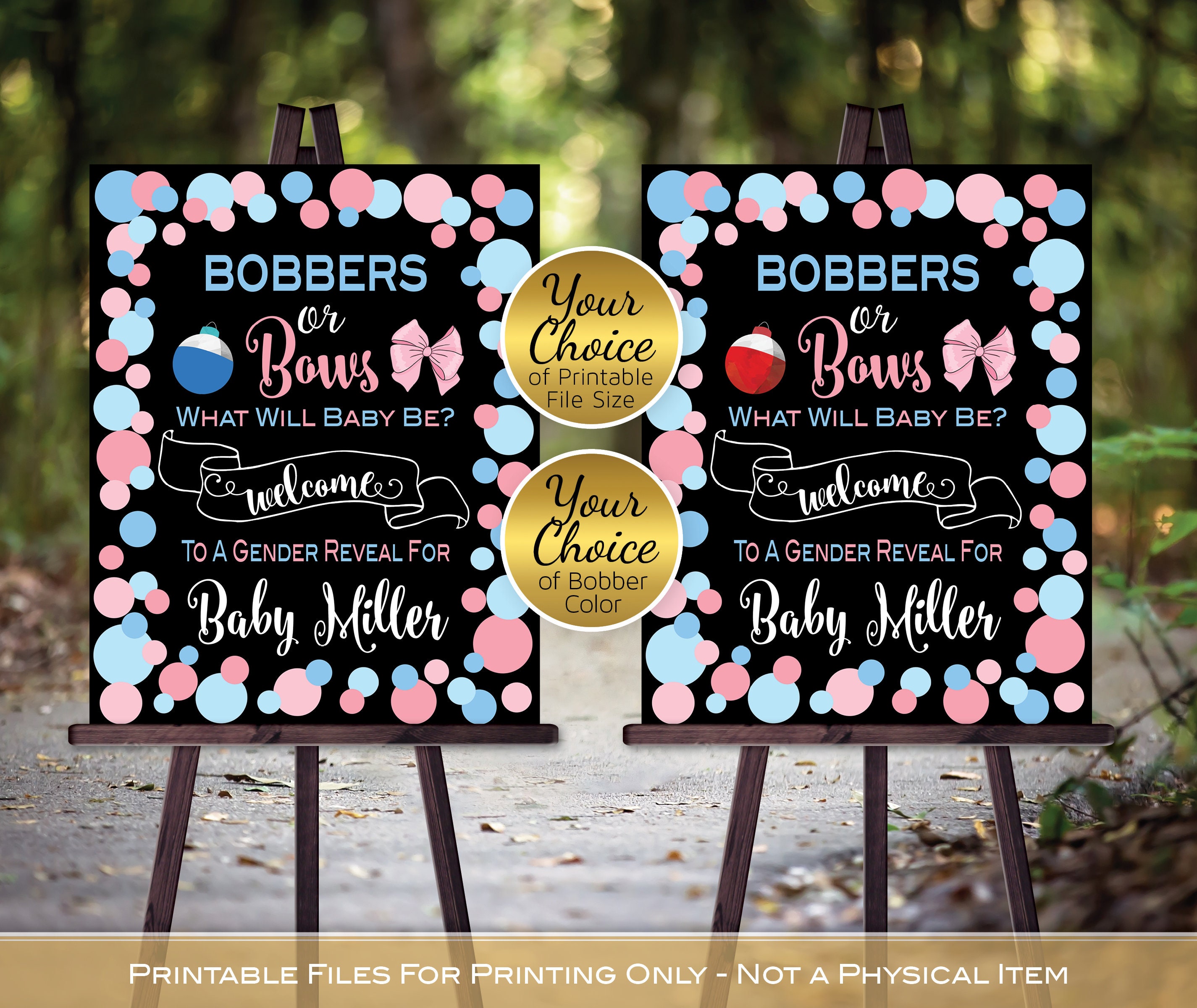Bobbers or Bows Gender Reveal Welcome Sign Printable Pink and Blue