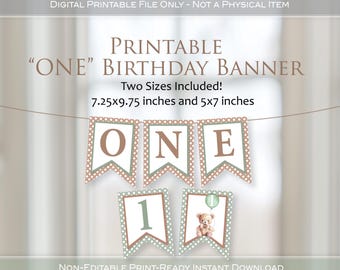 Bear 1st Birthday Banner: Neutral Colors Cake Smash Decor (Digital Download)