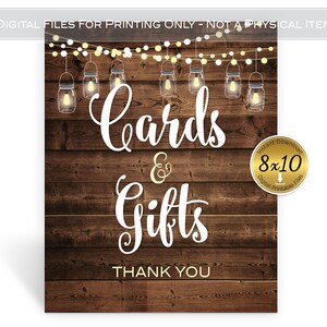 Cards and Gifts Sign: Rustic Lanterns, String Lights (Digital Download)