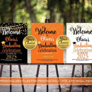 Graduation Celebration Party Personalized Welcome Sign Printable | Orange Gold Black White | Class of 2025 | DIGITAL PRINTABLE FILES