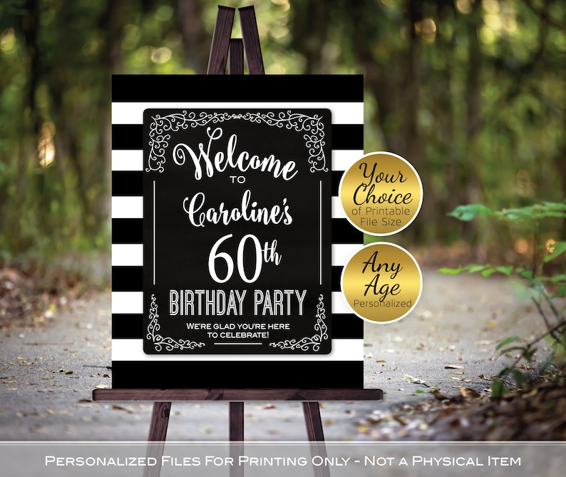 Birthday Welcome Sign Printables Black White Stripes Faux | Etsy