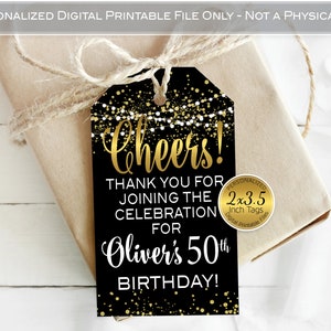 Cheers! Favor Tags for Birthday | Personalized | 2x3.5 | Mini Wine & Champagne | 50th 60th Any Age | DIGITAL PRINTABLE FILES