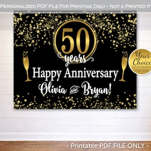 Anniversary Backdrop Banner Printable Files | Gold Confetti on Black | 25th 50th or Any Anniversary Celebration | Digital PDF FILE