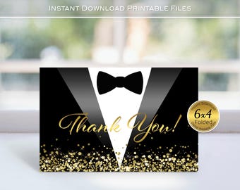 Tuxedo Black and Gold Thank You Notes | 6x4 Folded (Printable Instant Download)