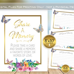 Share a Memory Printable 8x10 Sign and 4x6 Card Set | Butterflies and Flowers | Celebration of Life | Funeral | Birthday | INSTANT DOWNLOAD