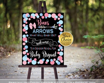 Bows or Arrows Gender Reveal Welcome Sign | Printable | Pink and Blue on Black | Arrow | Bow | Personalized | PRINTABLE DIGITAL FILES