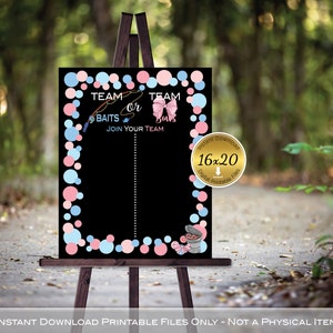 Team Baits or Team Bows Gender Reveal Printable | Cast Your Vote | Boy or Girl | 16x20 | Blue Pink on Black | DIGITAL INSTANT DOWNLOAD