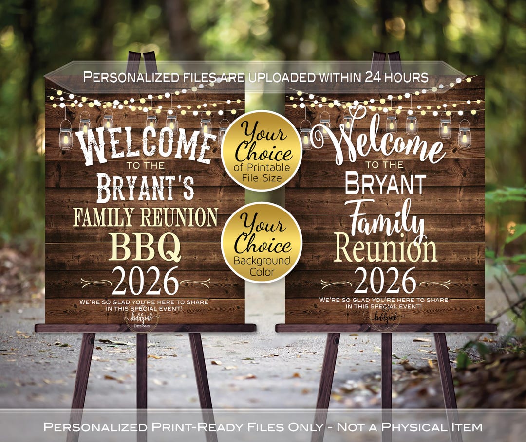 Personalized Family Reunion Welcome Sign | Faux Wood, Lights (digital ...
