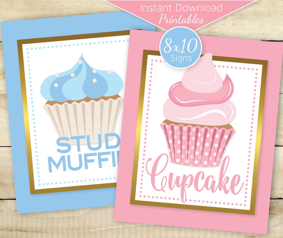 Gender Reveal Cupcake or Stud Muffin 8x10 Table Sign Printables Baby