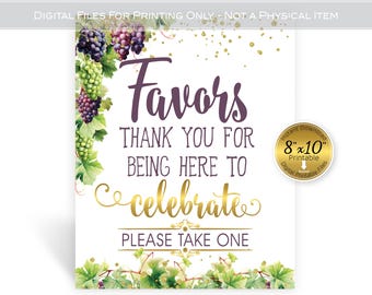 Vineyard Theme with Grapes 8x10" Favors Sign | Purple and Gold Printable (Digital Download)