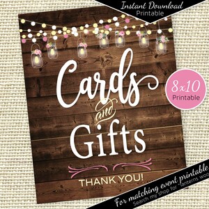 Cards and Gifts Table Sign | 8x10 | Light Strings | Lanterns on Faux Wood | Rustic Birthday | Baby Shower BBQ | Instant DIGITAL DOWNLOAD