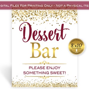 Dessert Bar Table 8x10 Sign Printable | Garnet with Gold Confetti | Birthday | Graduation | Retirement | Reunion | DIGITAL INSTANT DOWNLOAD