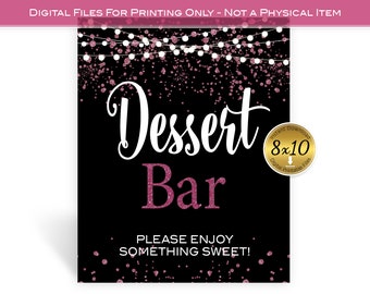 Dessert Bar Table Sign 8x10 Printable | Fuchsia Glitter Confetti | Garland | Birthday | Bridal Shower | Digital INSTANT DOWNLOAD