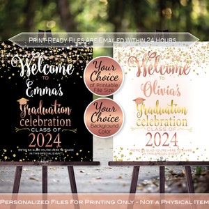 Graduation Celebration Party Personalized Welcome Sign Printable | Rose Gold | Gold Confetti | Class of 2024 | DIGITAL PRINTABLE FILES