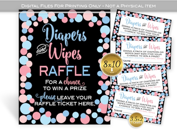 Diapers and Wipes Raffle 8x10 Sign and Tickets Gender