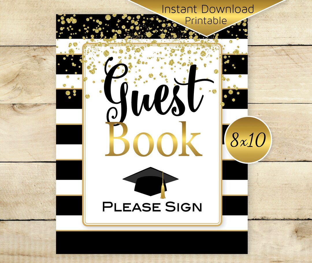 Graduation Guestbook 8x10 Printable Sign | Gold Confetti | Garland on ...