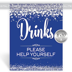Drinks Table Sign | 8x10 | Royal Blue | Faux Silver Confetti and Garland Lights | Birthday | Wedding | 50th 60th | Digital INSTANT DOWNLOAD