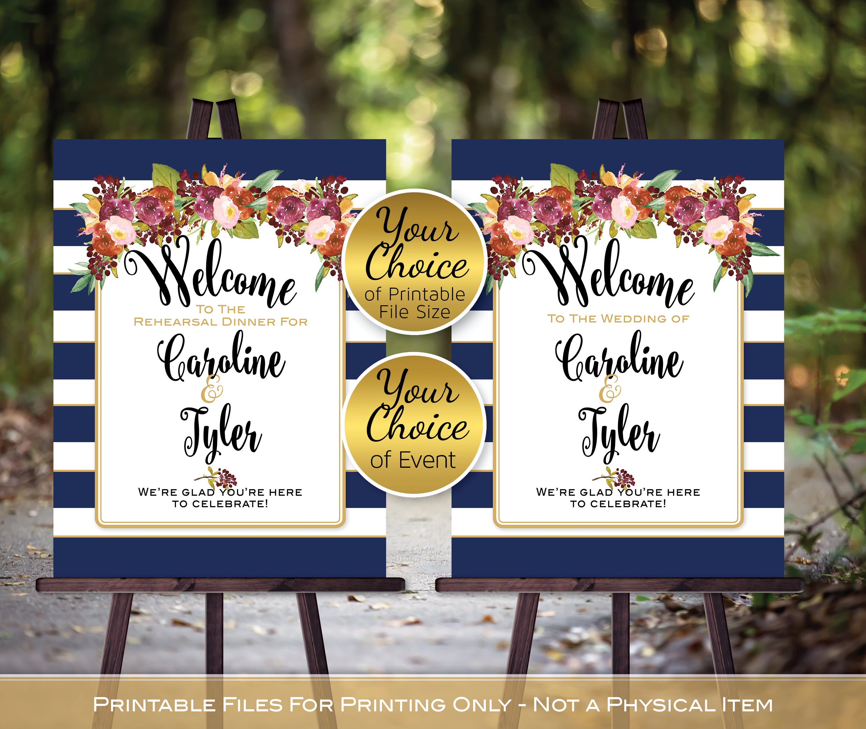 Burgundy And Navy Burgundy Flowers Welcome Rehearsal Dinner Sign 