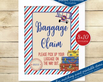 Baggage Claim Favor Sign | Adventure Awaits Travel | Blue Navy and Red | Baby Shower | Birthday | Printable 8x10 | Digital INSTANT DOWNLOAD