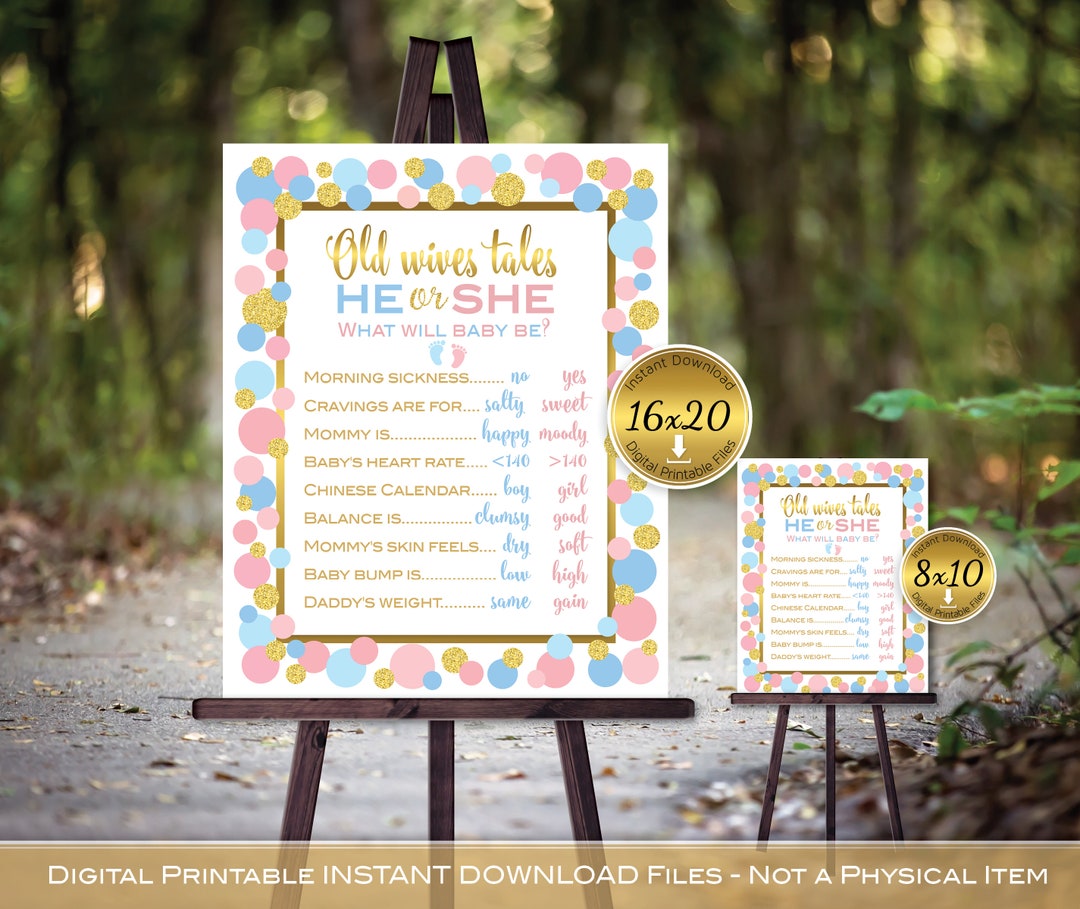 Old Wives Tales Gender Reveal Printable | Baby Shower | He or She | Boy ...