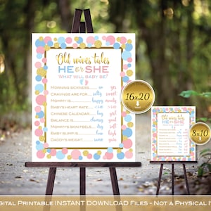 Old Wives Tales Gender Reveal Printable | Baby Shower | He or She | Boy or Girl | Pink Blue God Dots | DIGITAL INSTANT DOWNLOAD