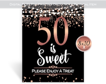 50th Birthday Treats Table Sign: Rose Gold Glitter (Digital Download)