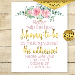 Address an Envelope Baby Shower 8x10 Table Sign | Help Mommy to Be | Pink Blush Gold | Eucalyptus | Baby Shower | DIGITAL INSTANT DOWNLOAD
