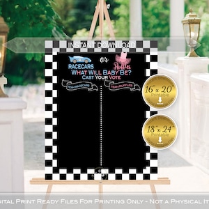 Racecars or Ruffles Gender Reveal Cast Your Vote 16x20 18x24 | Boy or Girl Printable Sign | Race Car Black White | DIGITAL INSTANT DOWNLOAD