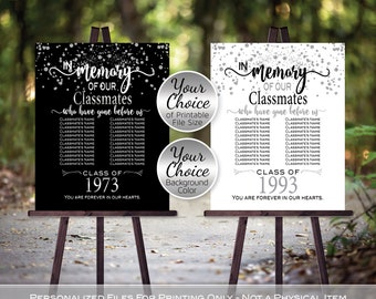 In Memory of Classmates Class Reunion Any Year Personalized Sign Printable File | Black and Silver | DIGITAL PRINTABLE FILES