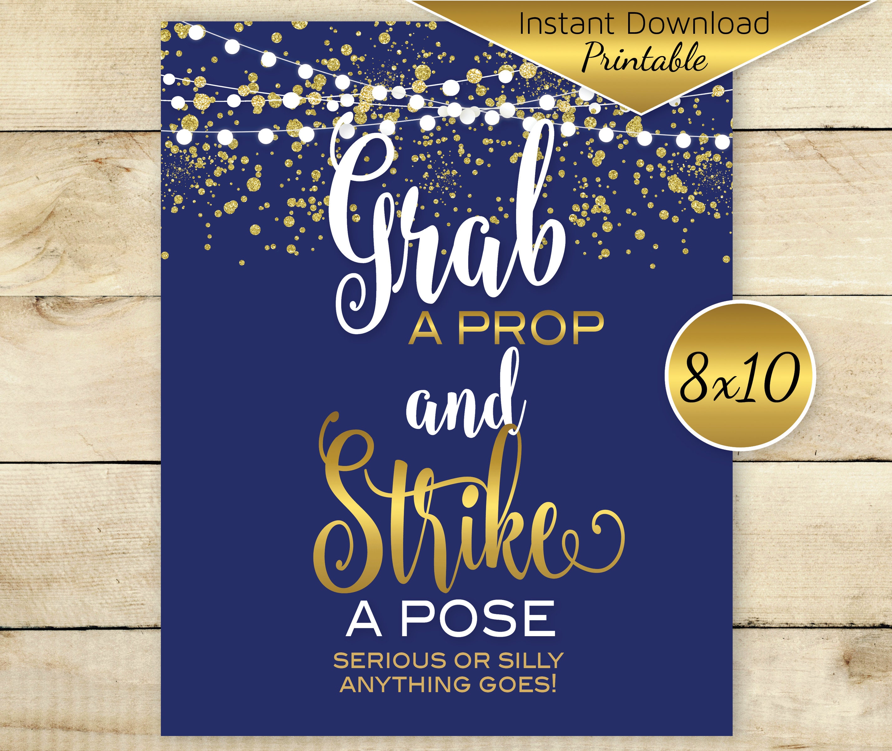 Photo Grab a Prop Table Sign Printable 8x10 Navy Gold | Etsy