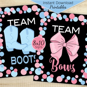 Gender Reveal Team Boots or Team Bows 8x10 Table Sign Printable | Baby Blues and Pinks on Black | INSTANT DIGITAL DOWNLOAD