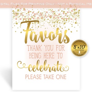 Party Favors 8x10 Table Sign Printable | Birthday | Baby Shower | Rose Gold and Gold | Garland and Confetti | DIGITAL INSTANT DOWNLOAD