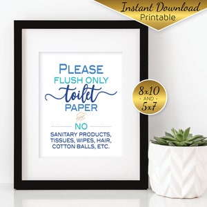 Septic System Do Not Flush | Flush Only Toilet Paper Bathroom Printable Sign | 8x10 | 5x7 | Beach House Decor | DIGITAL INSTANT DOWNLOAD