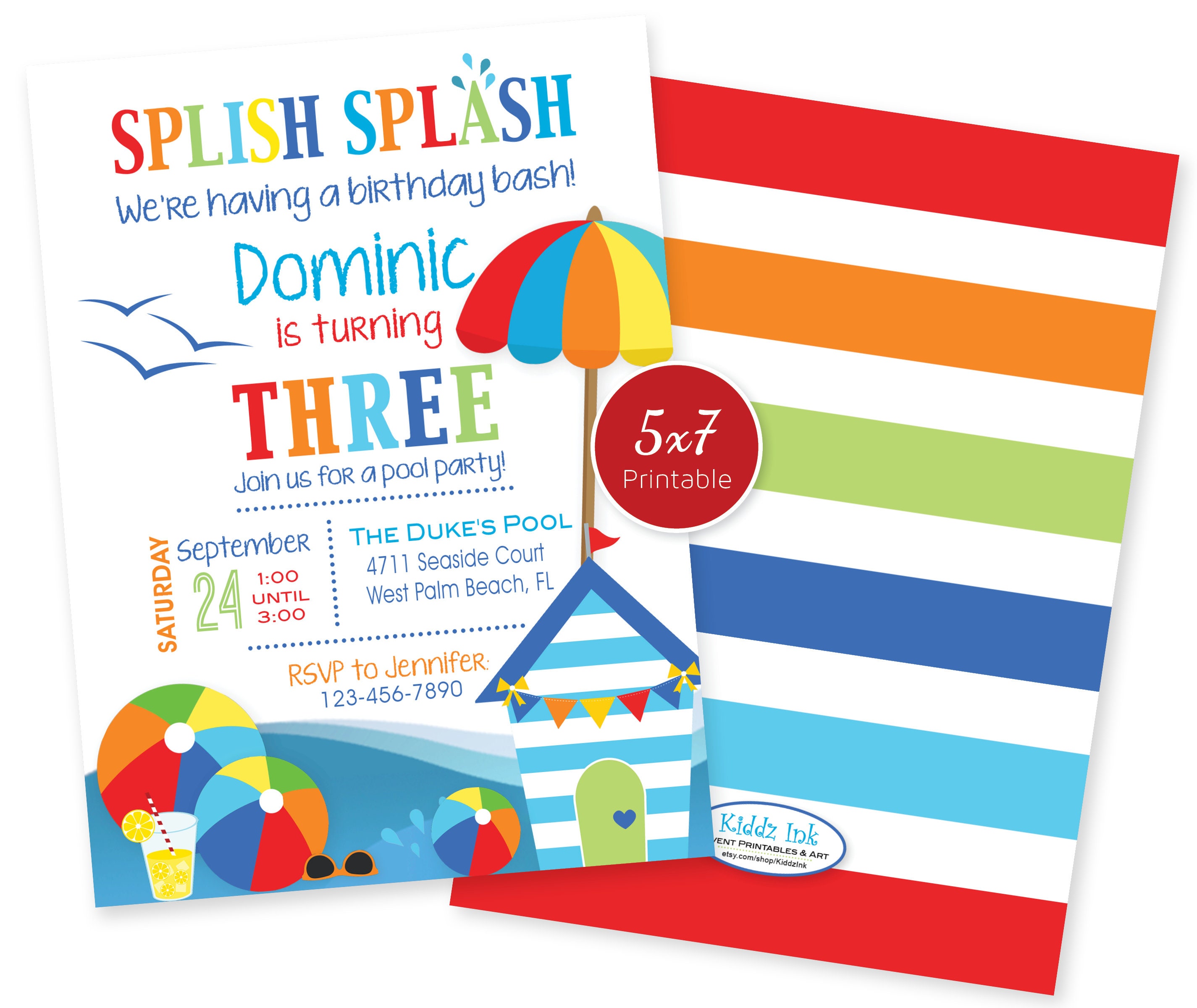 Pool Party Birthday Invitation Splish Splash Birthday Bash Etsy 日本