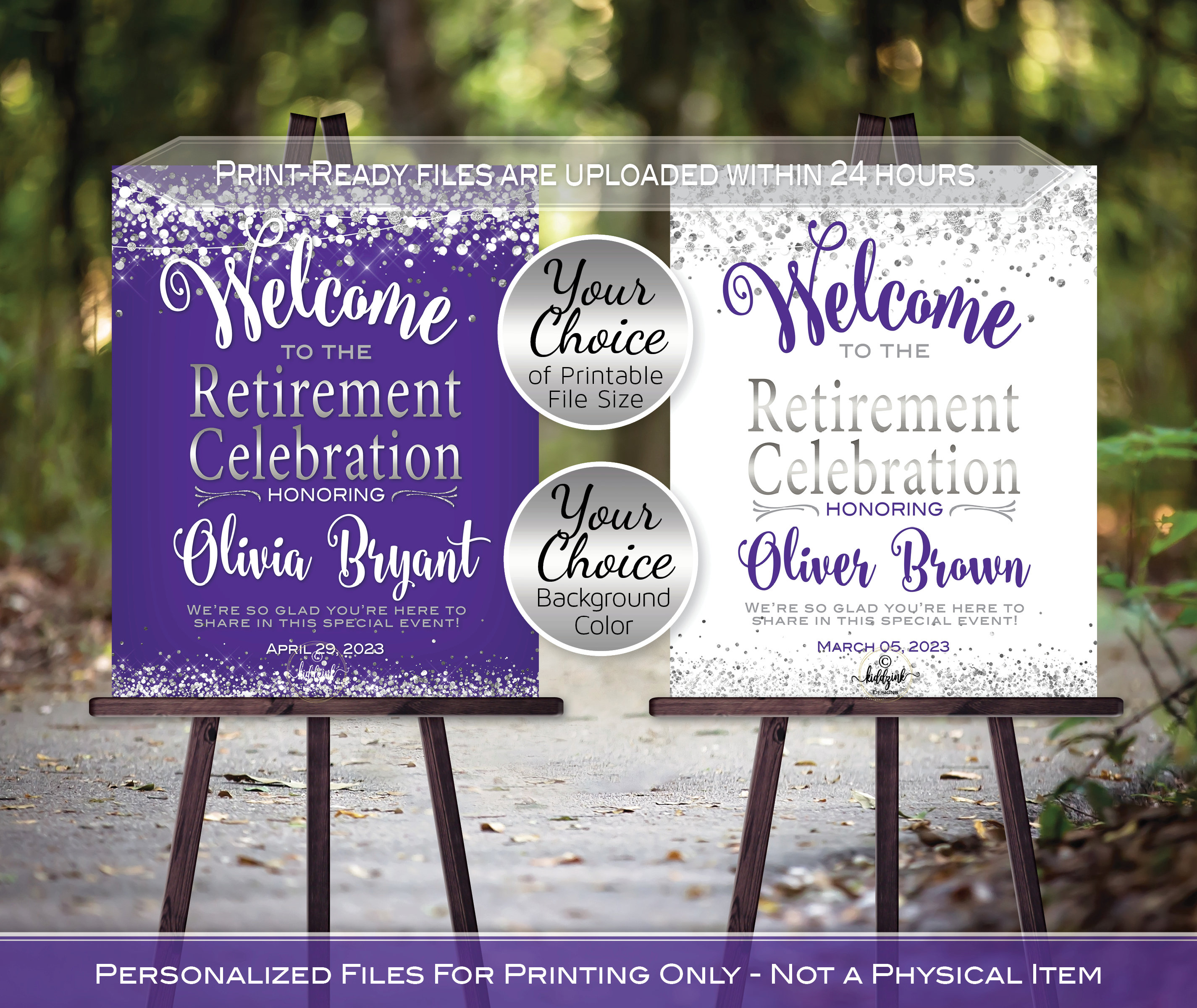 Retirement Celebration Party Welcome Sign | Purple | Garland Lights ...