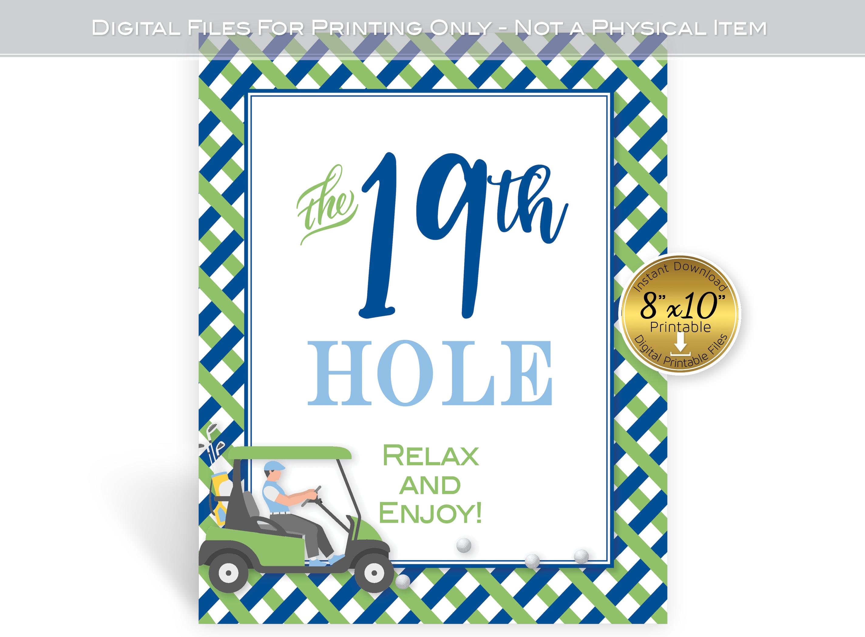 Golf Theme 19th Hole 8x10 Printable Table Sign | Navy Green Blue